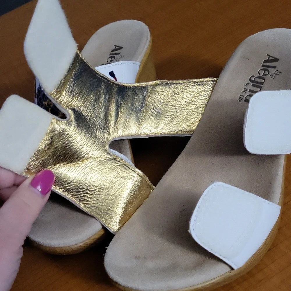 Alegria 8 8.5 Or 38 Embroidered White Sandals With Velcro - Picture 12 of 17